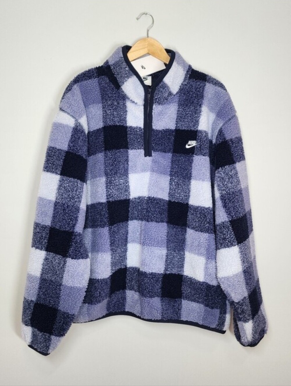 Nike Club Winterized Sweatshirt Half-Zip Check Sherpa Jacket FZ0896 Size XL